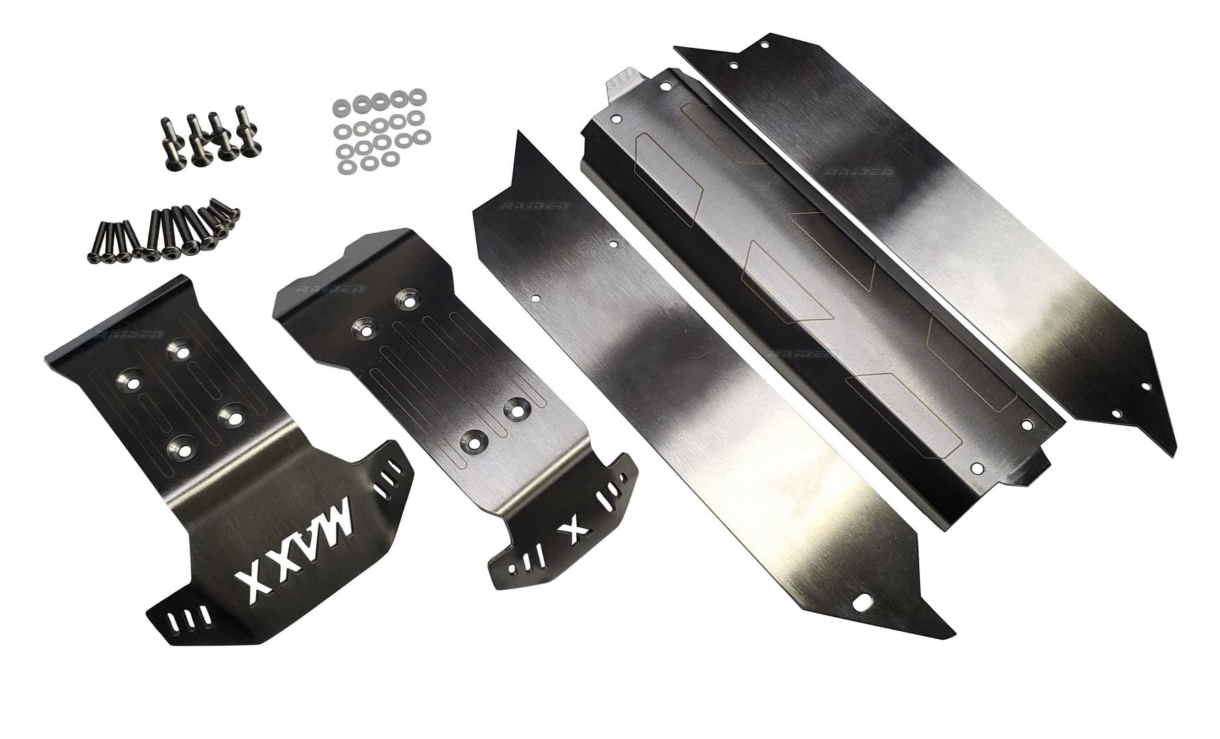 Photo 1 of Stainless Steel Chassis Skid Plate Protector Guard Armor Front + Center + Rear 5pcs for Traxxas V2 1/10 Newest Wide Maxx 89086-4