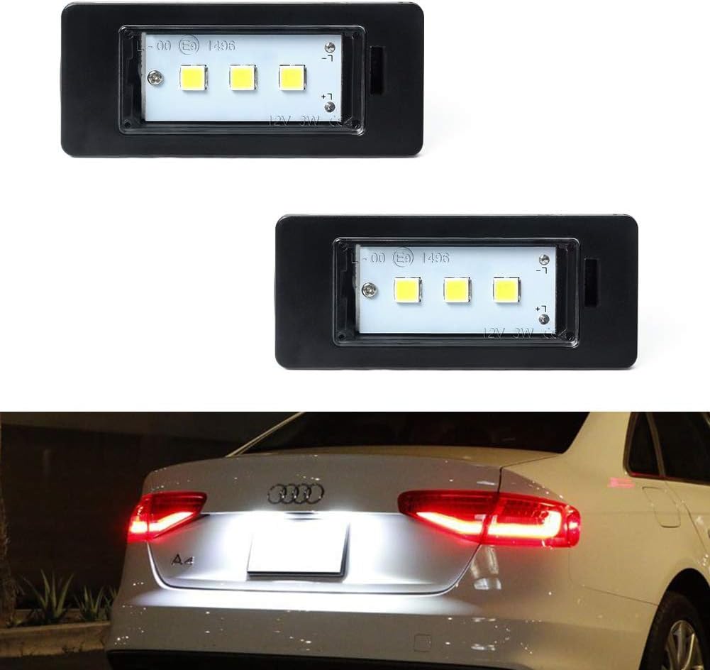 Gempro 2Pcs LED License Plate Light Lamp Assembly Compatbile for Audi A1 A4 A5 A6 A7 S5 Q5 RS5 TT TTRS, Powered by 3SMD Xenon White LED Lights