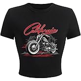 SHENHE Women's Graphic Cropped T Shirt Crew Neck Short Sleeve Slim Fitted Summer Tee