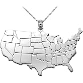 American Heroes Fine 925 Sterling Silver United States Map Pendant Necklace