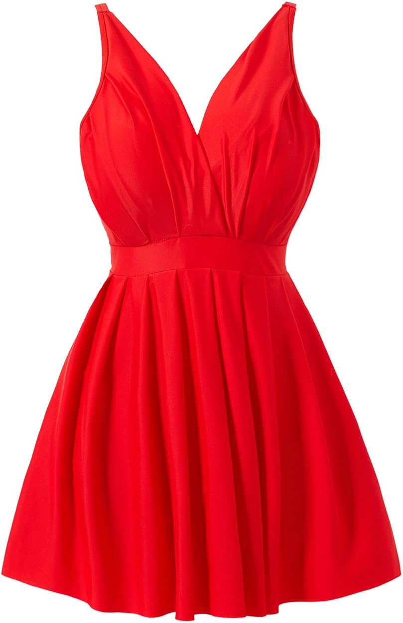 COCOPEAR Women's Pleated Skirt One Piece Swimdress Tummy Contral Swimsuit(FBA)