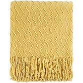 BATTILO HOME Yellow Throw Blanket for Couch, Textured Soft Gold Throw Blankets, Decorative Knitted Mustard Blanket for Sofa Bed Living Room, 50"x60"