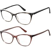 Kafirlo Bifocal Reading Glasses Women Cat Eye Blue Light Blocking Computer Reader Clear Top No Line Transition Ladies Eyewear