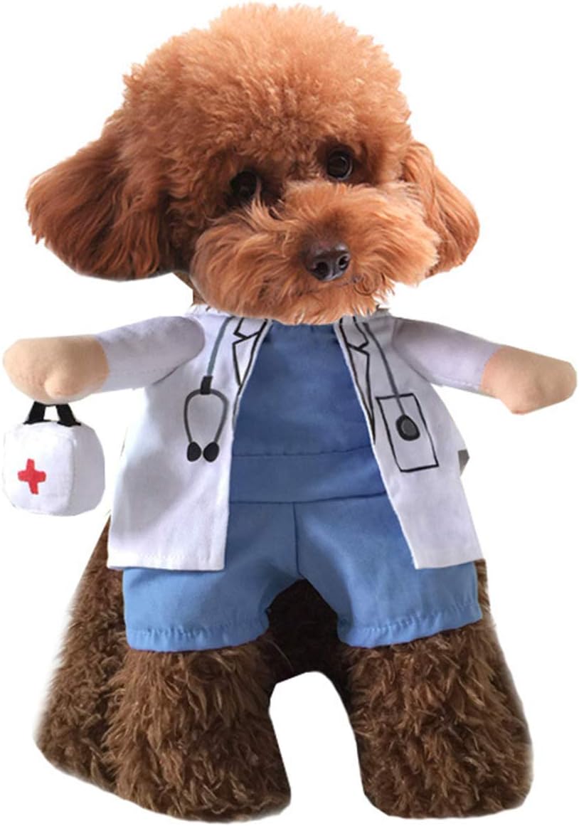 XIAOYU Puppy Dog Cat Halloween Costume, Doctor Style Costume, Doctor Coat Medicine Box for Dog Cat Cosplay Party M