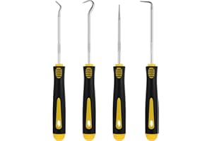 WILLBOND 4 Pcs Pick and Hook Set Precision Automotive Mechanic Picks Tools Set for Car Oil Seal Hooks Puller Remover Tools(6.5 Inches,Yellow)
