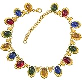 Multicolor Stone Crystal Oval Necklace for Women Retro Palace Style Choker Necklaces Faux Gemstone Wedding Engagement Promise Trendy Summer Beach Gifts Jewelry for Girlfriend Birthday Valentine's Day