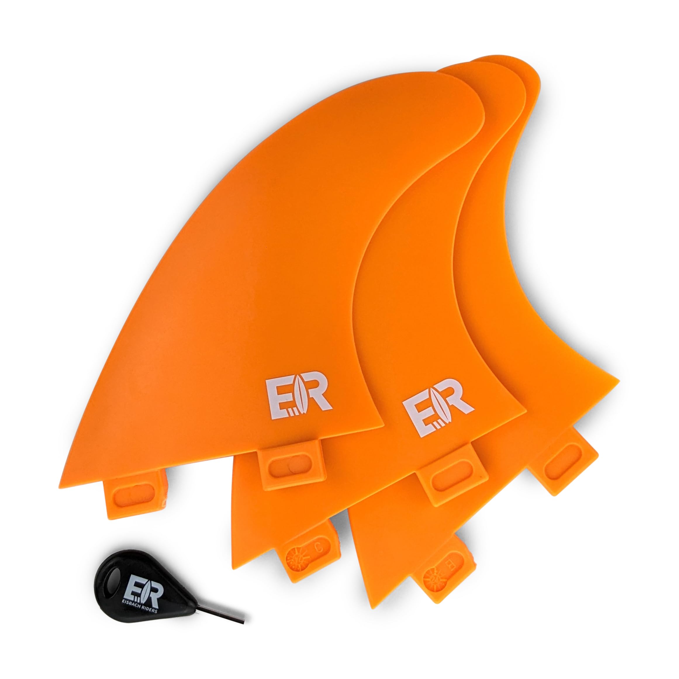Eisbach Riders Surfboard FCS Thruster Fin Set with Fin Key (Size G5 Medium) - Fins for Surfboard and SUP (Orange)