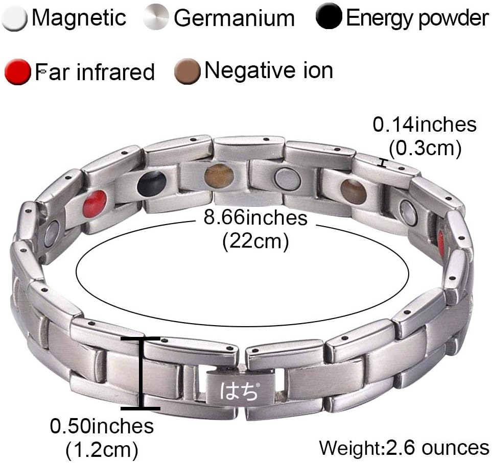 はち Titanium Magnetic Bracelet for Men and Women 5 Element Wristband Powerful Germanium Magnets Strength Bracelet Men with Adjustment Tool and Gift Box (Silver) - Image 4