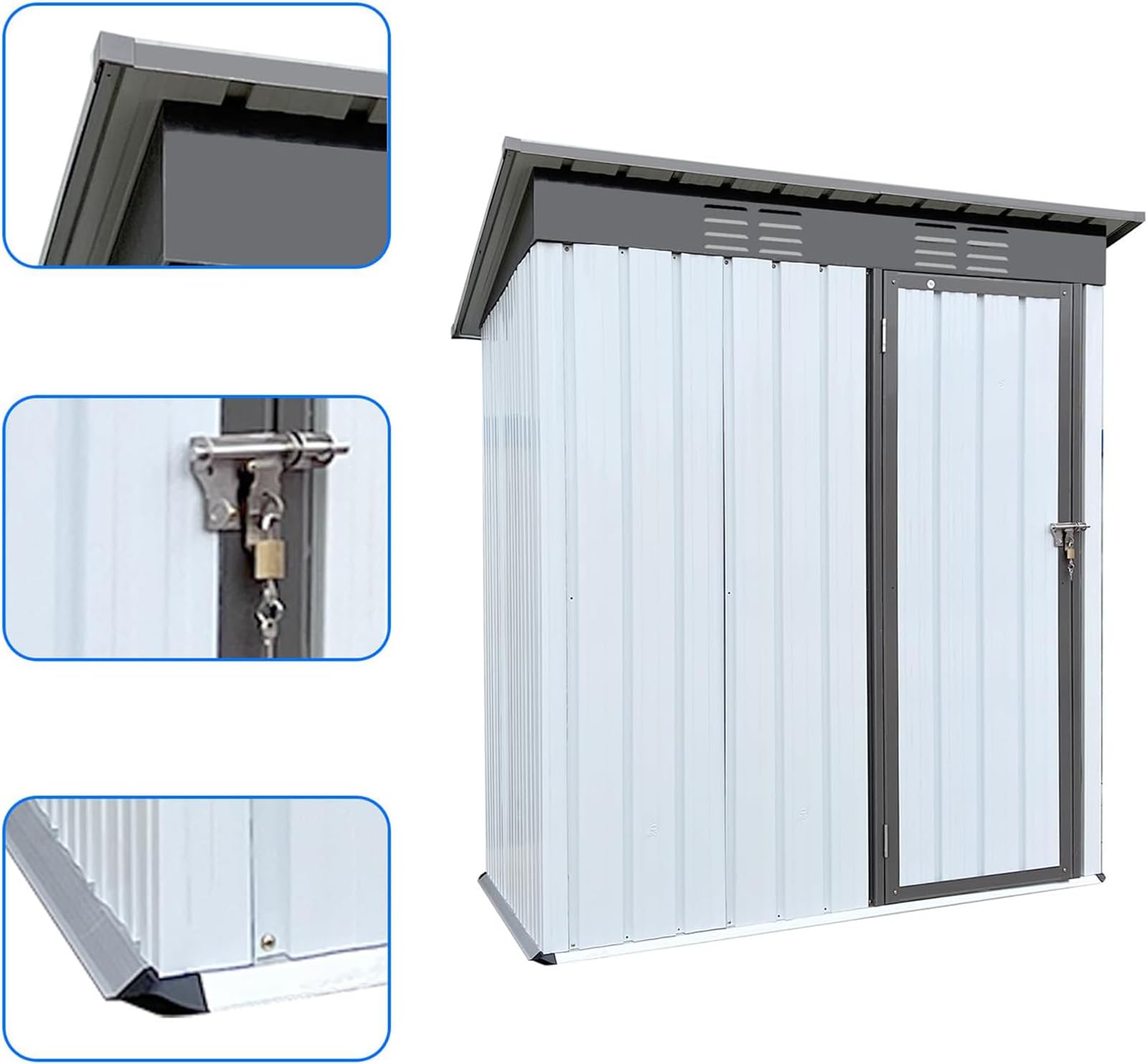 Photo 1 of SPOFLYINN Outdoor Storing Tools Large Space Excellent Air Ventilation Easy Assembly Metal Storage Shed for Bike Trash Can Machine White One Size