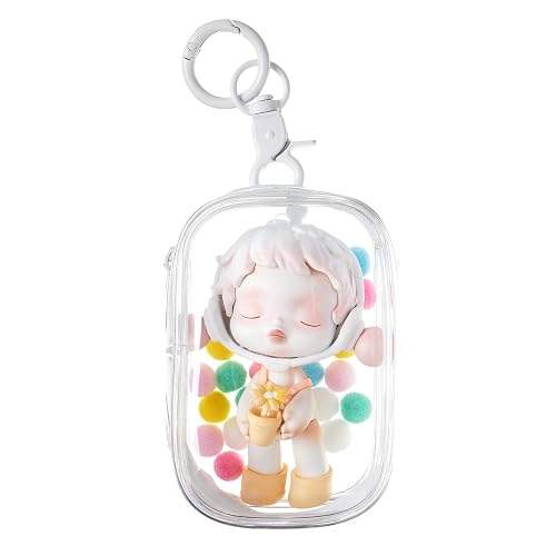 4pcs Clear Mini Figure Display Bags With Keychain & Pompoms - Portable Doll Pouch For Blind Box Collectibles - View #5