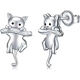 Cat Earrings 925 Sterling Silver Cat Stud Earrings Cute Animal Cat Jewelry for Women Cat Lovers