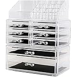 DreamGenius Makeup Organizer 3 Pieces Acrylic Cosmetic Storage Drawers and Jewelry Display Box