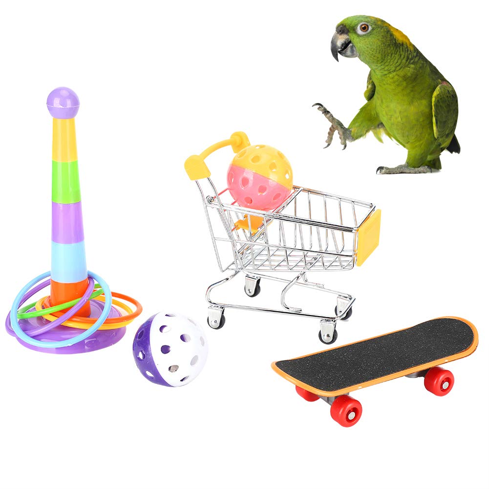 EVTSCAN Bird Training Toys, Parrot Intelligence Toy, Mini Shopping Cart Basketball Stacking Rings Bird Toy Bell Balls Trick Tabletop Toys