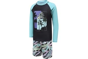 MOON TREE Boys Long Sleeve Rash Guard Swimsuits Kids Two Piece Sunsuits with Swim Trunks Swimwear Set