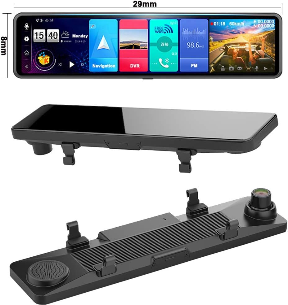 TZK Driving Recorder,12 Inch 4G Android Rearview Mirror Car DVR FHD 1080P GPS WiFi ADAS Dash Cam Dual Lens Recorder Auto Camera