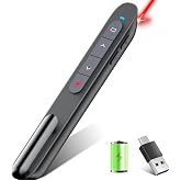 Presentation Clicker Rechargeable Compatible with Bluetooth and RF 2.4GHz Red Light, Wireless Presenter Remote Control for Powerpoint Presentations Slide Clicker for Mac Computer