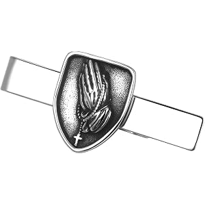 OIDEA Tie Clips for Men: Vintage Stainless Steel Praying Hands Cross Tie Bar Clasp Mens Tack Lapel Pins Suits Shirts Jewelry