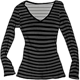 RoseSeek Women's Striped T Shirts Long Sleeve V Neck Y2K Tee Tops Retro Gothic Clothes