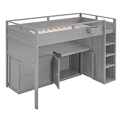 Merax Loft Bed Twin Size with Desk, Super Storage
