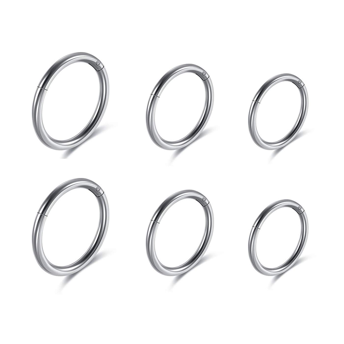 JSDDE 16G Stainless Steel Hinged Clicker Earrings Nose Clicker Ring Hoop Septum Lip Tragus Earring Cartilage Helix Piercing 8mm 10mm 12mm Silver