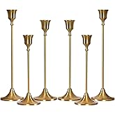 MENONEE Brass Gold Candlestick Holders Set of 6, Taper Candle Holder for Candlesticks, Antique Vintage Candle Stick Candle Holders for Table Centerpieces Mantel Wedding Home Christmas Decorations