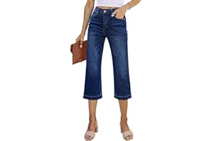 Sidefeel Women's Wide Leg Jeans High Waisted Stretchy Capri Pants