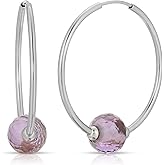 Galaxy Gold GG 14K Solid White Gold Endless Hoop Earrings 1.0 mm Thickness With 3.5 ctw Purple Amethysts