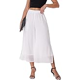 Women's Summer Capris Wide Leg Palazzo Pants Dressy Casual Split Chiffon Trousers