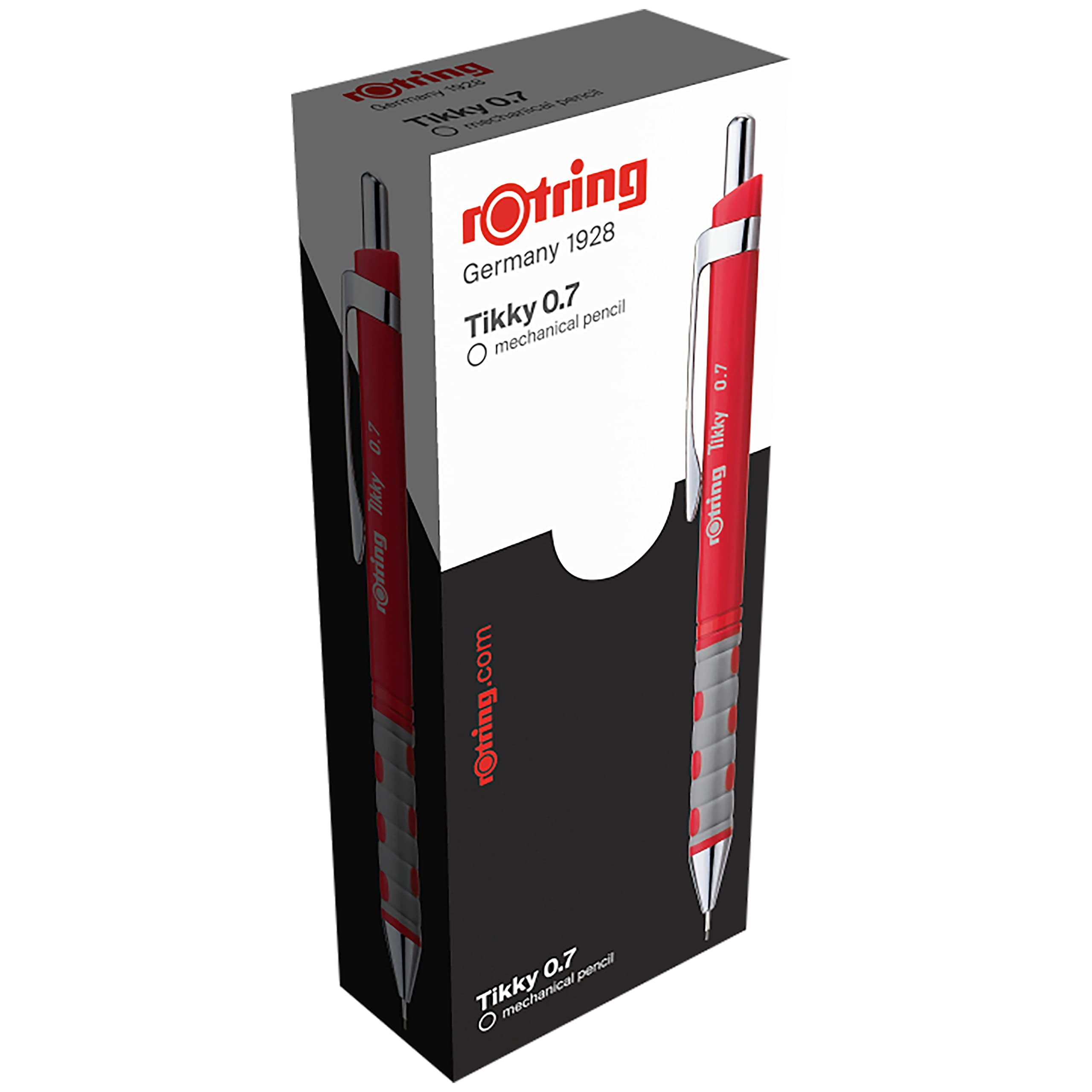 rOtring Tikky Mechanical Pencils, HB 0.7 mm, Red Barrels, 12 Count