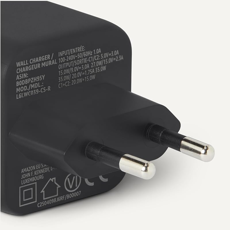 USB-C-Wandladegerät mit Nano-GaN-Technologie und Schnellladefunktion, 35W, 2 Anschlüsse für Tablets/Telefone, Schwarz — Foto 3 von 5