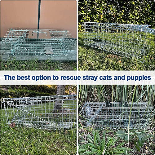 Stray Animal Trap Large Foldable Humane Homeless Cat Trap with Metal Crate | 2 Doors Catching/Release Stray Cats and Dogs, for Raccoon Bobcats Beavers Groundhogs Opossums Armadillos Outdoor