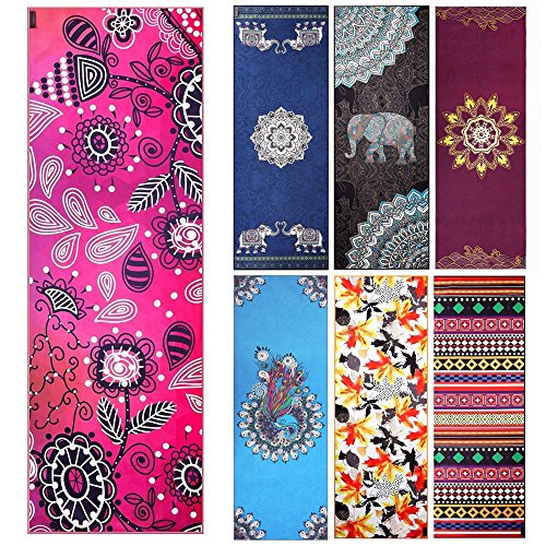 Yoga Towel - Fremous Non Slip Yoga Mats with Corner Pocket Design(72"x25")- Skidless Microfiber Bikram Hot Yoga Towel - Perfect For Hot Yoga, Fitness , Pilates, Sport&Outdoors (flower)