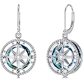 VONALA Sterling Silver Ocean Compass Dangle Drop Earrings with Circle Crystal Graduation Jewelry Gifts for Her Daughter Women College Student