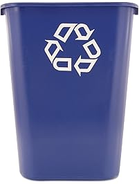 Rubbermaid Commercial 295773BE Large Deskside Recycle Container w/Symbol, Rectangular, Plastic, 41.25qt, Blue