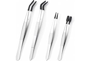ALLWIN 4 Pcs Rubber Tip Tweezers Set, Non-Scratch PVC Coated Tips - Fine Point, Flat & Bent Head Tweezers for Crafts, Jewelry Making, Electronics, Eyelash Extensions