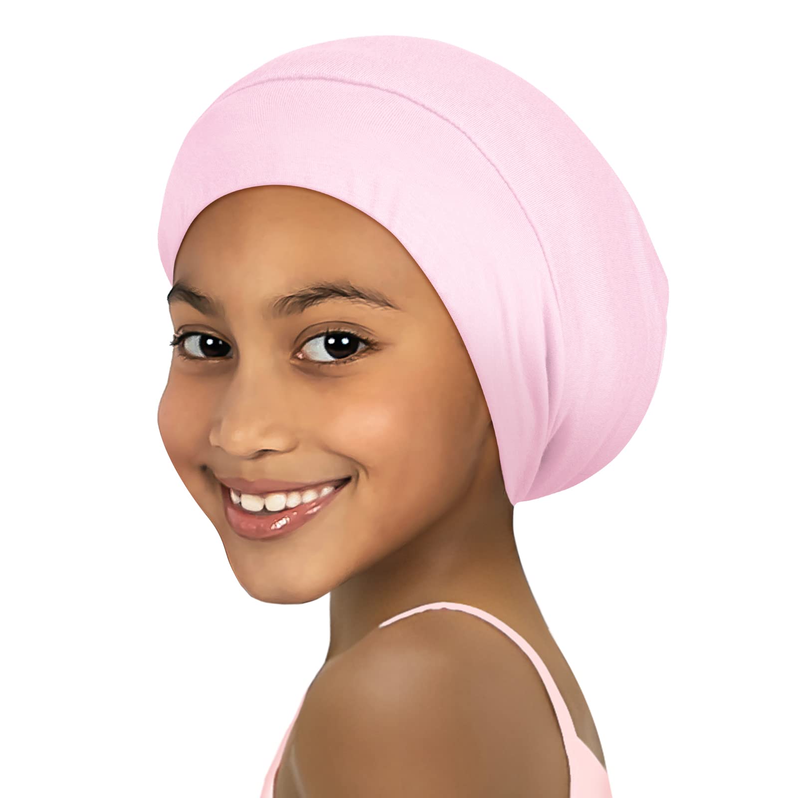 Photo 1 of Kids Satin Bonnets for Girls Sleeping: Adjustable for 2-8 Years, Silky Smooth for Frizzy Curly Hair, Breathable and Soft Pink