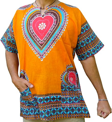 Mens Dashiki Daisy Heart Print African Shirt