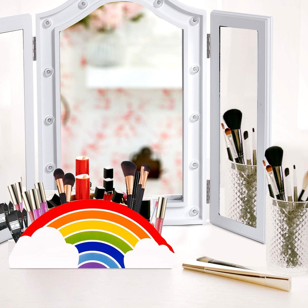 Gamenote Wooden Pen Holder & Pencil Holders - Rainbow Supply Caddy Phone Holder Desk Organizer for Office Supplies Makeup Brush Classroom Organization for Women & Kids: Home Improvement