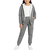 Real Love Girls Sweat Suit Set - 2 Piece Cozy Sherpa Lined Zip Up Hoodie and Cargo Jogger Sweatpants for Girls (Sizes:5-16)