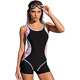 Zando One Piece Swimsuit Women Athletic Boyleg Swimsuits for Women Racerback Bathing Suit with Shorts for Water Aerobics