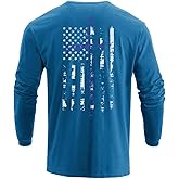 H HYFOL Men's Graphic T-Shirts USA Flag 100% Cotton Long Sleeve American Patriotic Crewneck Regular Tee Shirts(Vallarta Blue,XL