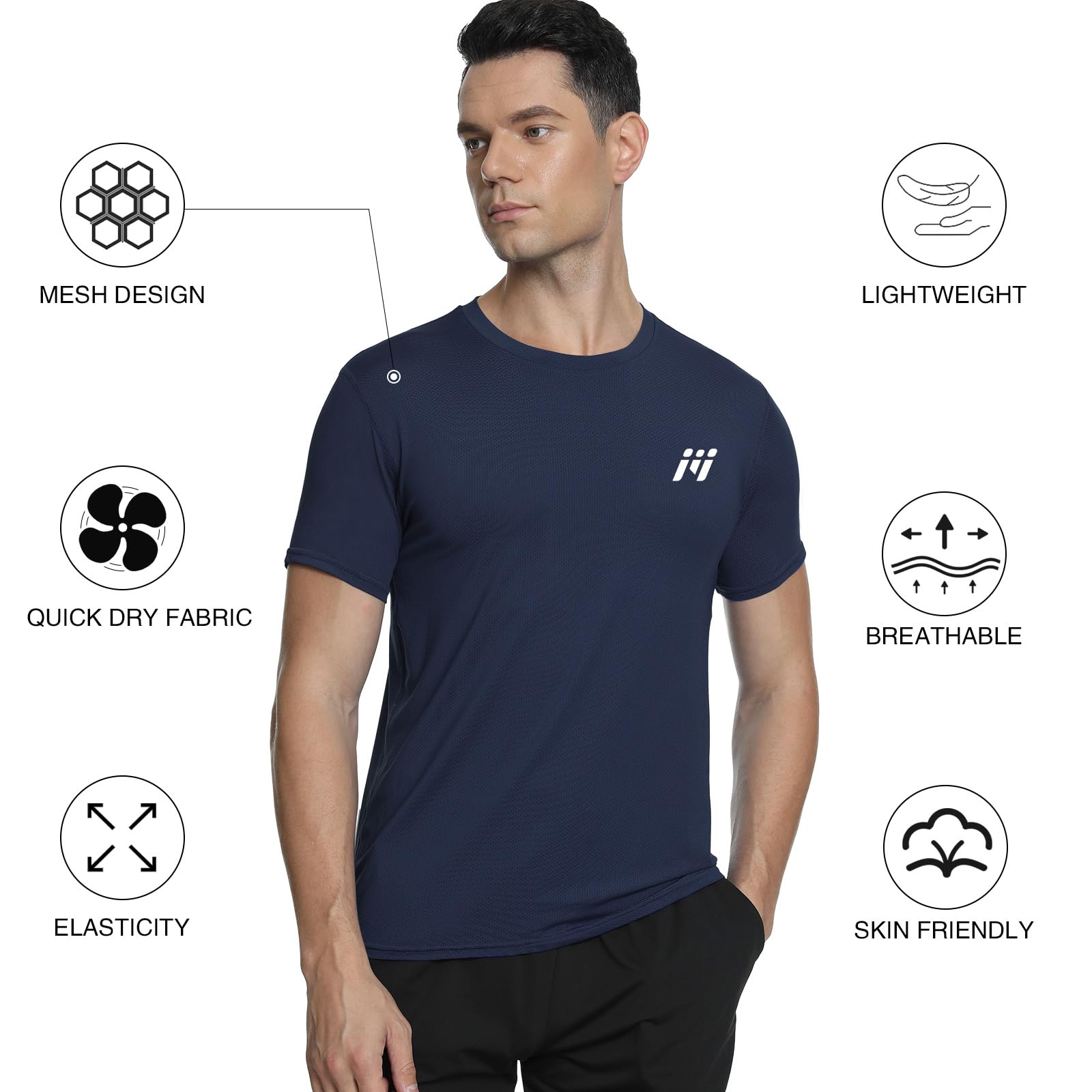 MEETWEE Sportshirt Herren, Laufshirt Kurzarm Mesh Funktionsshirt Atmungsaktiv Schnelltrocknend Sports Gym Shirt Trainingsshirt für Männer Sommer 3