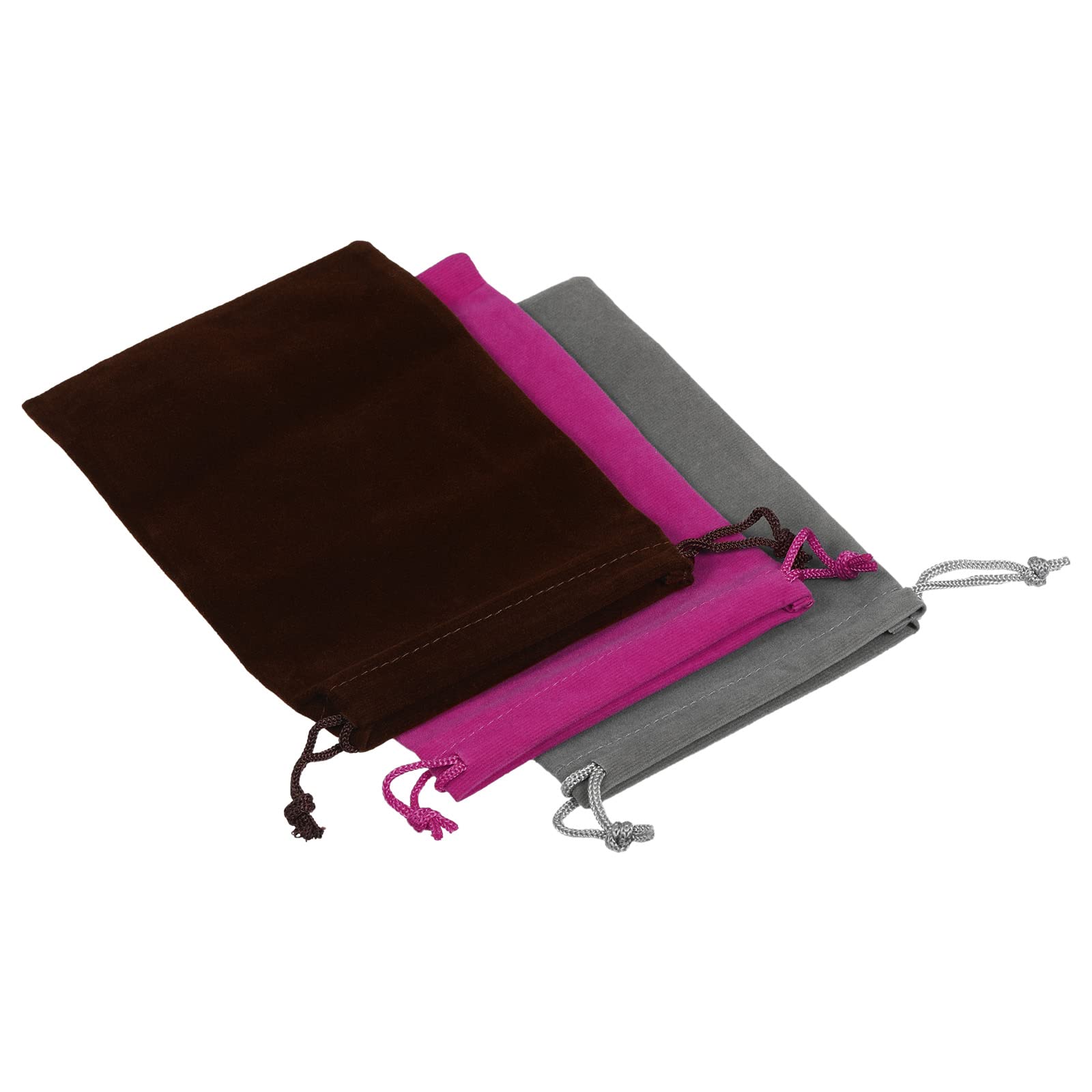 PATIKIL 18x12cm Drawstring Gift Bags, 3Pcs Soft Flannel Cloth Storage Pouch for Jewelry Glasses Wedding, Brown Grey Rose Red