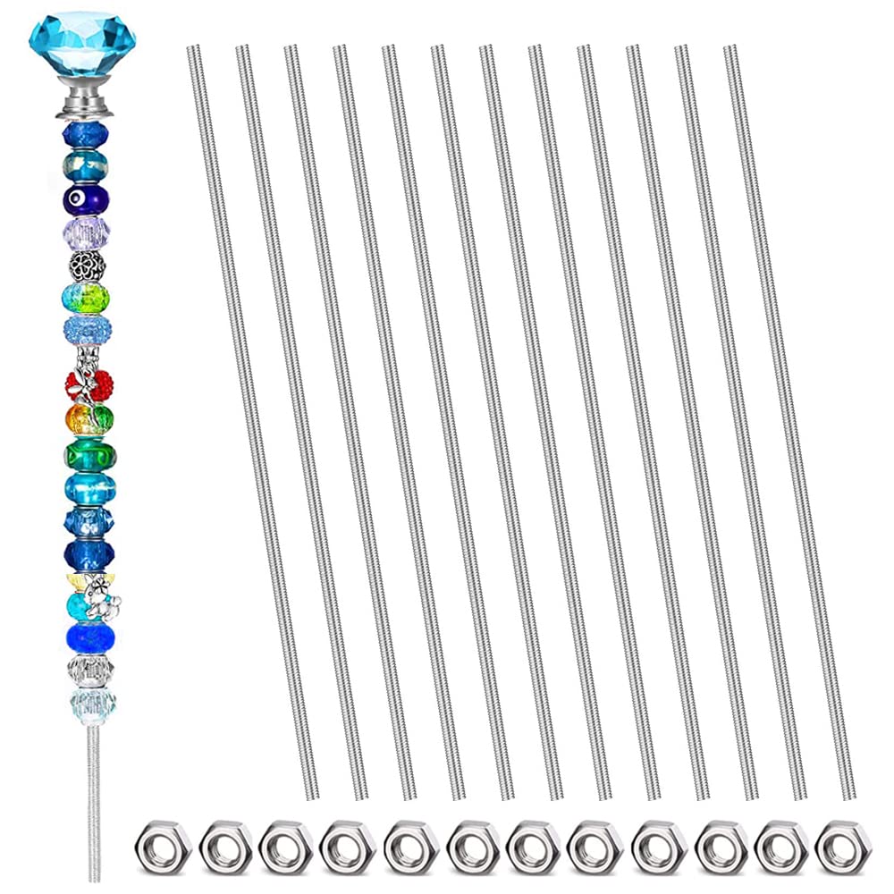 Photo 1 of 24 PCS 8/32 Inch M4 Threaded Rods Studs with Hex Nuts, 12 PCS 300mm Long M4 Stainless Steel Fully Rod Threaded & 12 PCS M4 Nuts for DIY Beaded Garden Stake Rods (M4×300mm (12pcs))