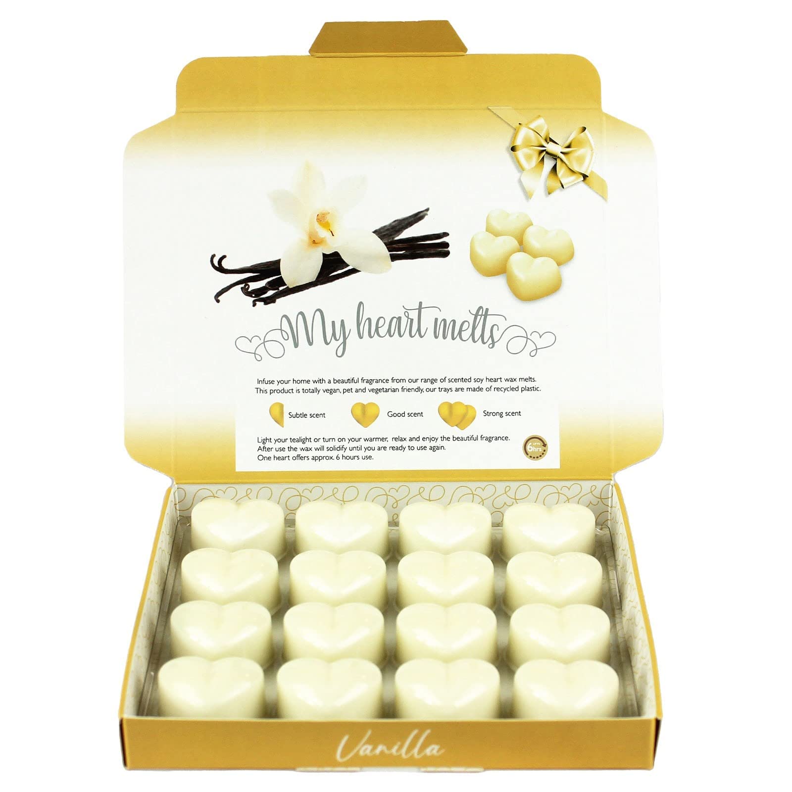 Vanilla Wax Melts: 16 x 5g Heart Shaped Wax Melts Scented in a Presentation Gift Box, Vegan & Pet Friendly, Cruelty Free, Candle Alternative — image 1