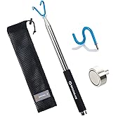 Moonlike Telescoping Pickup Grabber Tool Magnetic Pole with 2 Hook and a Magnet, 10 ft Telescopic Hook Pole Wire Reacher Tool Push Pull Rod, Disc Golf Retriever Pole, Disc Golf Accessories