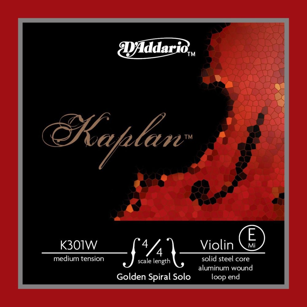 D'Addario Kaplan Golden Spiral Solo Violin String - Single E String - K301W - Violin Strings - 4/4 Scale, Medium Tension, Loop End