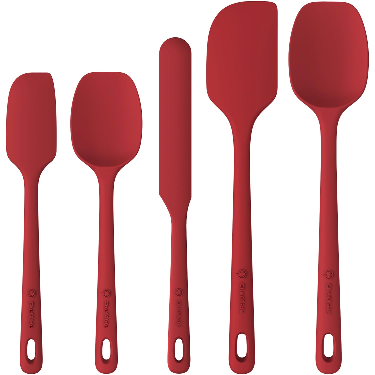 Photo 1 of ***MISSING 2*** ChefAide 5 Pieces Silicone Spatula Set, Food Grade Rubber Spatula, Upgrade Strong Handle with Ergonomic Grip, Heat Resistant Up to 600°F for Nonstick Cookware, Cooking Red