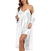 BestWendding Women's Silk Robe Set 2 Pieces Pajamas Sets Sexy Soft Satin Robe with V Neck Camisole Lingerie Nightgown