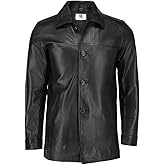 TLC Mens Leather Coat | 3/4 Length Button Up Lambskin Car Coat - Classic Long Leather Jacket Men
